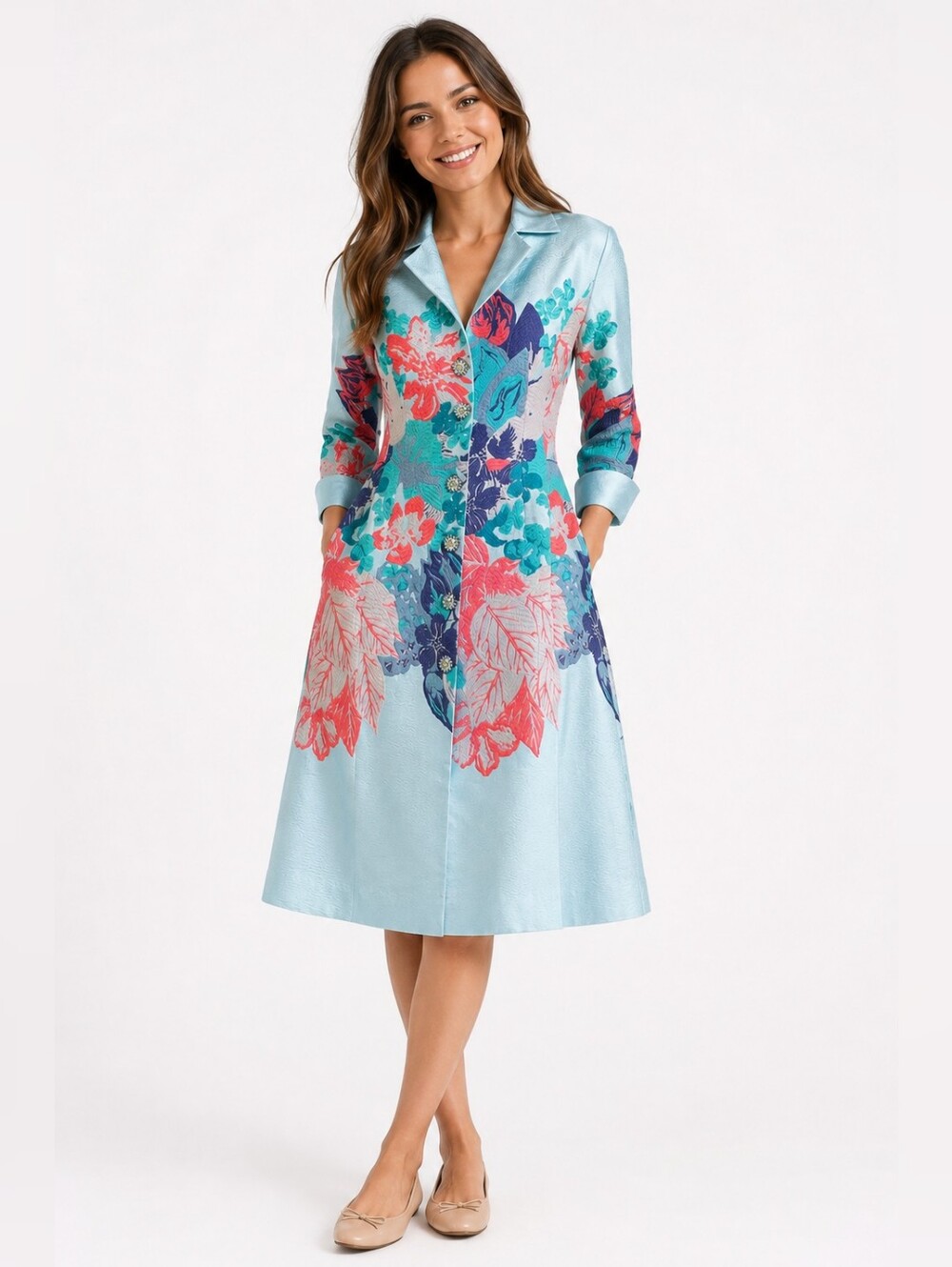 NWT Ricky Freeman for Teri Jon Floral Jacquard Coat Dress Size 6